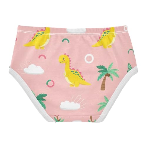 Girls Panties, Cute Yellow Dinosaurs Pink Toddler Girl Panties, Cotton Underwear for Girls, 2T–8 Years2