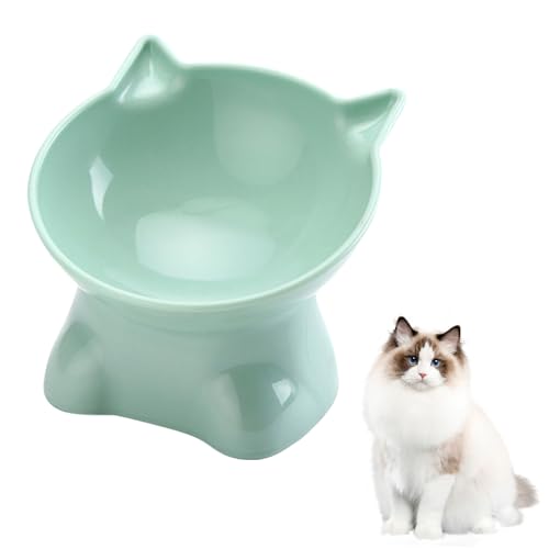 Katzennapf Erhöht Fressnapf Katze mit 15° Neigung Design,Futternapf Katze,Katzenfutternapf für Futter und Wasser,perfekt für Haustiere Katzen und Welpen(Grün, Einfarbig)