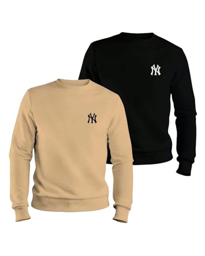 Kit 2 Moletom Gola Careca Flanelado New York Estampa Macio Estiloso - Preto/Bege/G