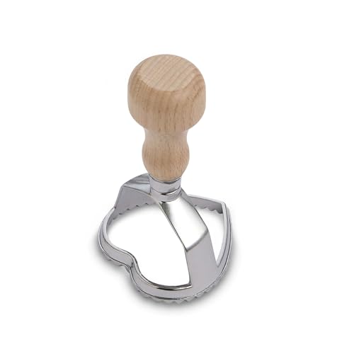 Fante’s Ravioli Maker Stamp With Wooden Handle, Fluted Heart Shape, For Homemade Pasta, Cookies, Everyday Meals, And Holidays, 2.5-Inch