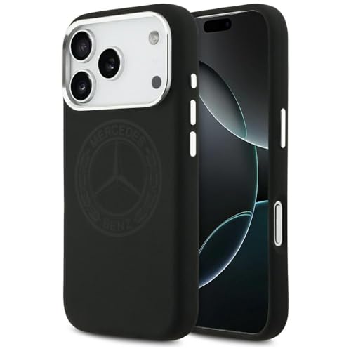 CG MOBILE Mercedes Coque de protection en silicone avec logo vintage compatible avec MagSafe pour iPhone 17 Pro (noir)