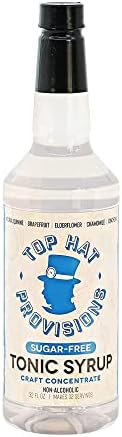 Top Hat Keto Sugar Free Elderflower Tonic Syrup & Quinine Concentrate - Naturally Sweetened with Monk Fruit - Craft Soda Mixer for Skinny Cocktail Drinks - Just Add Seltzer Water - 32oz Bottle