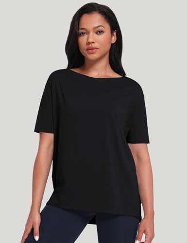 HeyNuts Women's Pima Cotton Short Sleeve Workou Shirt Boat Neck Loose Fit T-Shirts Athletic Tops Casual Shirts4