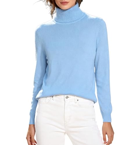 DAIMIDY Turtleneck Sweaters for Women Long Sleeve Knit Pullover Sweater Top Fall Winter Fashion Outfits Light Blue, L