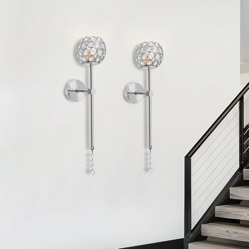 Crystal Candle Sconces for Wall Decorative Long Candle Holder Sconce Wall Art Home Decor for Bedroom Living Dining Room, Set of 2-Silver - Thumbnail 6