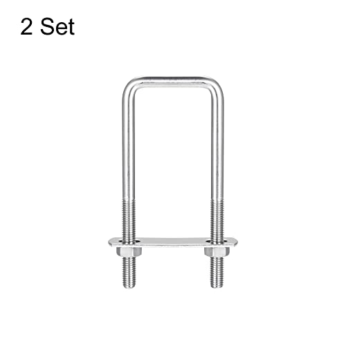 Image of uxcell Square U-Bolts, 2 Sets 42mm(1.65 inch) Inner Width 120mm Length M8 304 Stainless Steel U Clamp Bolt with Nuts and Plates, for Boat Trailer