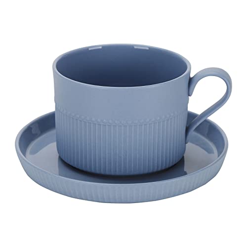 Sheskind 8.5 Oz Ceramic Coffee Cup With Saucer, Solid Color Tea Cup And Saucer Set, Beautiful And Practical, Light And Handy (Blue) #TOP5