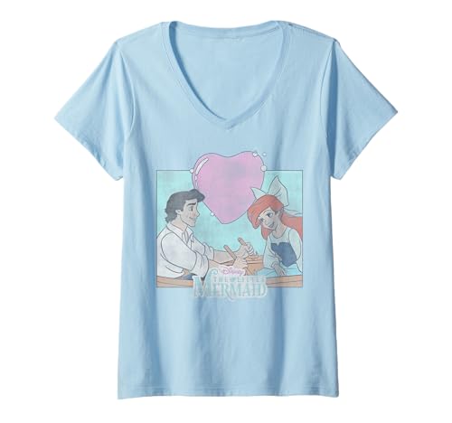 T-shirt Ariel et Eric Disney col en V pour femme en coton