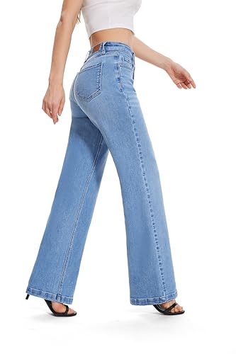 FLYING BANANA Women's High Waisted Wide Leg Baggy Stretch Denim Jeans4