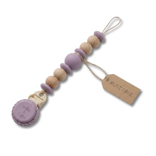 Image of Silicone Pacifier Clip - Metal-Free, Rust-Free, 100% Food-Grade Silicone and Natural Beech Wood, Secure Pacifier Holder for Babies- Mauve - Mila & Lulu | Metal-Free and Rust-Free
