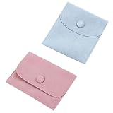 Uonlytech Bolsa de Joyería de Franela Gruesa 2 Piezas, Color Rosa y Azul Claro, Cierre de Presión, Resistente al Desgaste, para Guardar Collares y Pendientes, Organizador Pequeño para