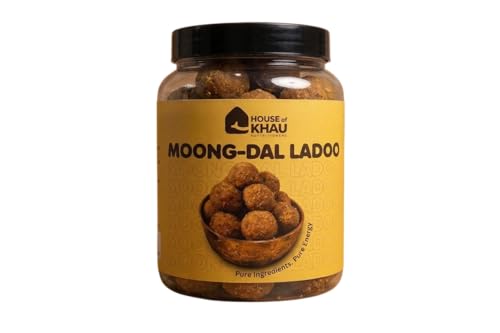 Image of HOUSE OF KHAU Moong Dal Ladoo with Traditional Lentil Sweet Flavour | No Sugar & Preservatives | Homemade Style Treat Made with Dry Anjeer, Jaggery & Ghee | Tea Time Snacks Munching (300 Grams)