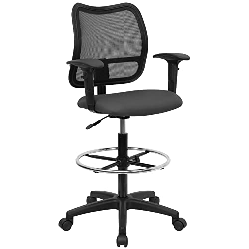 Flash Furniture Elaine Mid-Back Gray Mesh Drafting Chair With Adjustable Arms #TOP16