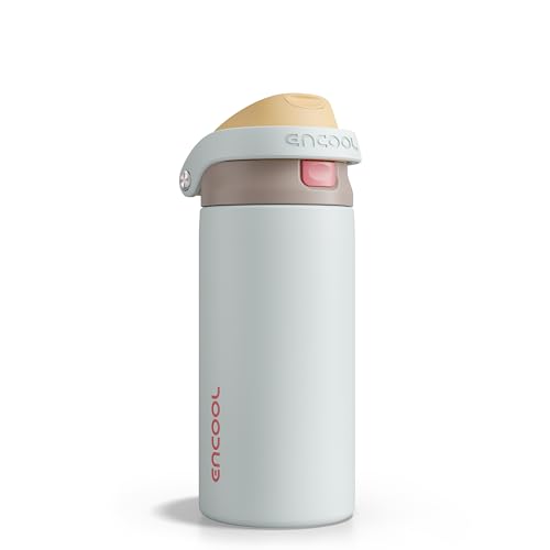 Image of ENCOOL Leakproof Insulated Water Bottle with Straw Dual-Sip Water Bottle Bag-Safe Design for Work, Commute & Gym - Keeps Drinks Cold All Day, 18 oz, Clay Grey