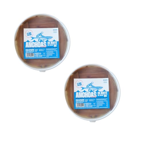 LA MAR SALADA Anchoa del Cantábrico, Elaborada en Santoña, en Aceite de Oliva, Tarrina de 400 grs de 30 Filetes/Calibre 00 (Pack de 2)