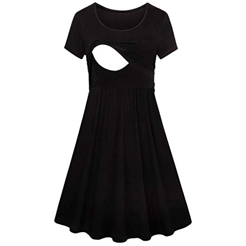 Vestido para mulheres grávidas vestido de maternidade sólido para amamentação de verão, Preto, P
