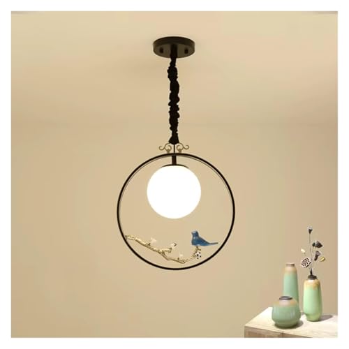 Lustre chinois oiseau de chambre suspension ronde en verre chic