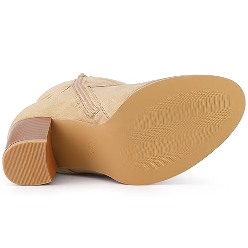 Allegra K Allegra K Women's Chunky Heel Beige Ankle Boots 8.5 M US