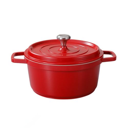 WXQ鋳物ホーロー鍋 両手鍋ホーロー鍋 家庭用 多機能 大容量、熱源対応 蓋付き20/24cm 両手鍋 無水調理 蒸気循環 耐熱 軽量 微圧 琺瑯鍋 洗いやすいです (レッド,24cm)