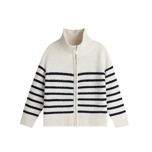 Girls Knit Cardigan Sweater Stripe Color Zip Long Sleeve Kids School Uniform Fall Jacket