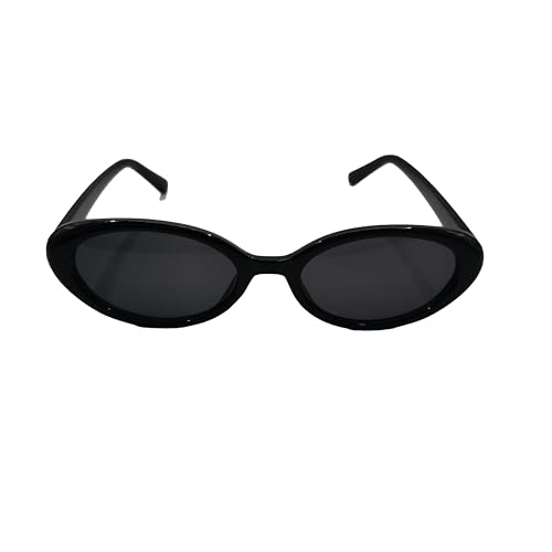 VIGUEUR Retro Oval Sunglasses for Women, Black Small Shade UV400 Protection