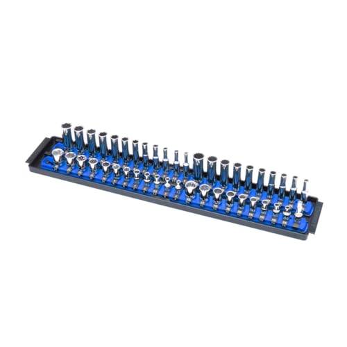 Image of Ernst Manufacturing 19-Inch Socket Boss 2-Rail 1 /4-Inch-Drive Socket Organizer, Blue (8455) - Made in USA