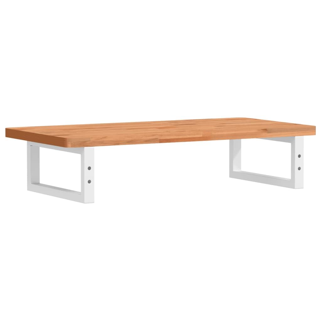 Scaffale per lavandino, montaggio a parete, in acciaio e legno massello di faggio, 80 x 40 cm, con 2 supporti bianchi, salvaspazio per bagno, ripiano stabile per lavabo e mobili da bagno