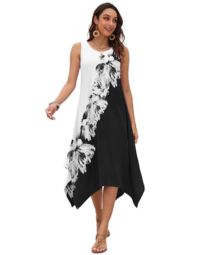 Image of AUSELILY Women's Summer Dresses Casual Sleeveless Midi Tank Beach Dress | Women's Asymmetrical Hem Sundress with Side Pockets, Great for Beach, Vacation & Daily Wear