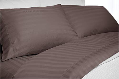 Blue Ridge Home Fashions Elle Home 300 Thread Count Bamboo Stripe 4 Piece Soft Hand Touch-Hypoallergenic-Fit up to 16'' Mattress Sheet Sets, Cal King, Chocolate