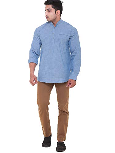 Image of Men's Linen Chinese Collar Full Sleeve Plus Size Short Kurta