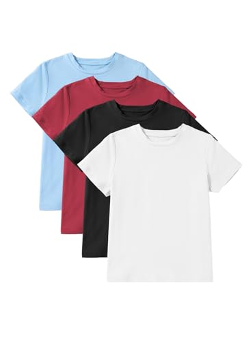 blibean 4 Pack Summer Girls Shirts Cotton Soft Kids Short Sleeve Clothes Size 6-15 Year