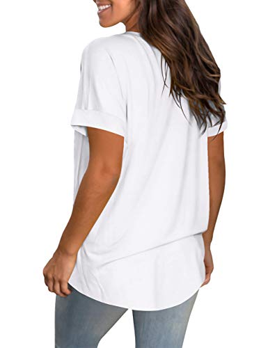 T-Shirts For Women Summer Round Neck Short Sleeves Basic Tops White L #TOP2