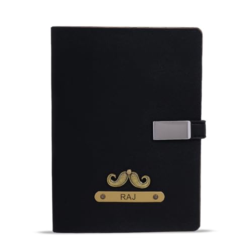 Image of ncgifts Personalized Notebook With Name | Customized Diary | Personalized Notebook A5 200 Ruled Pages Customized Diwali Daily Journal Diaries Diary Gifts for Men Women Friends, Family | Black