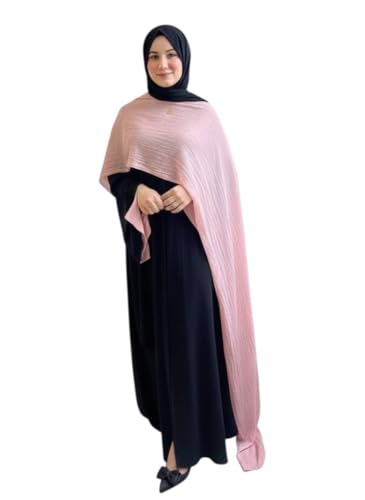 عباية نسائية من الشيفون كريب، باللون الأسود، مقاس واحد، بتصميم كاجوال، مع شال وحزام