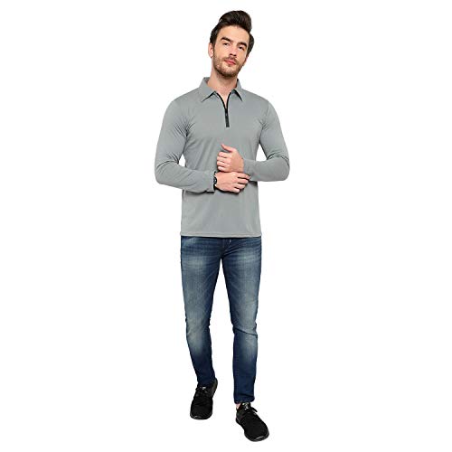 Image of Men's Cotton Blend Full Sleeve Zip Neck Polo T-Shirt (Pack of 1)