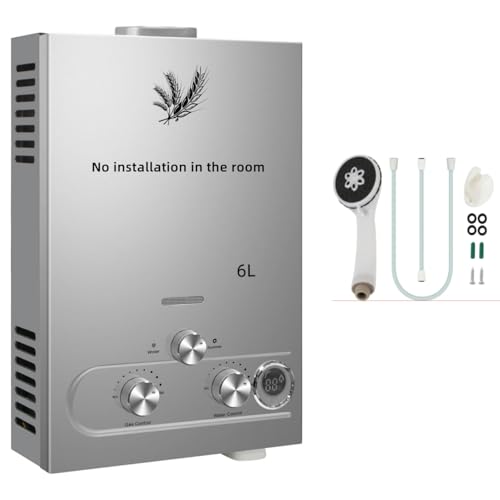 PEIXU 6L 12KW Calentador de Agua de Gas GLP Butano y Propano Calentador de Agua Calentador de Agua LPG Instantáneo Portátil,Modos de Invierno y Verano,para Ducha Al Aire Libre,Baño,Camping ﻿