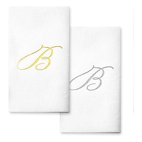 AH AMERICAN HOMESTEAD Disposable Hand Towels for Bathroom 50 Count - Guest Bathroom Essentials -Bathroom Paper Towels - Monogrammed Disposable Napkins - Wedding Napkins in Paper Towel Tray (Silver, B) Cover