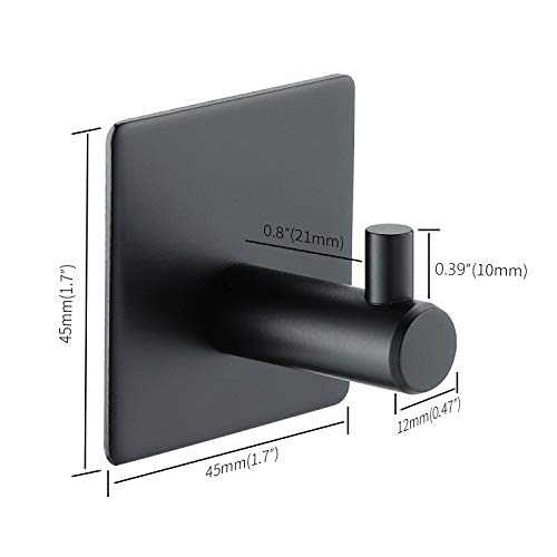 6-Pack Adhesive Hooks for Hanging, Heavy Duty Wall Hooks for Coats, Towel - Stainless Steel - Self Adhesive Utility Hooks Wall Mount for Bathroom Shower Home Door Kitchen, Black - Thumbnail 3