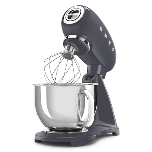 SMEG SMF03 Stand Mixer – 5 Qt Tilt-Head Mixer with Stainless Steel Bowl, 10 Speeds, Retro 50s Vintage Style – Gray