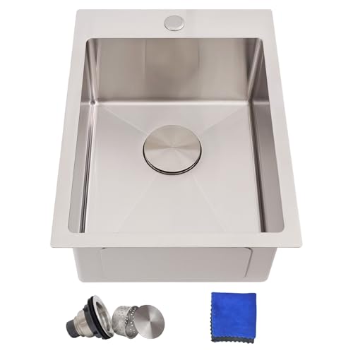 15 Inch Drop In Bar Sink, Delironexu 15x20 Bar Sink, 18 Gauge Stainless Steel Small Bar Sink, Wet Bar Sink, Prep Sink, Outdoor Kitchen Sink, RV Sink with Accessories
