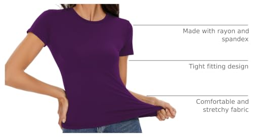 Image of Womens Basic Tees Summer Short Sleeve Shirts Tight T Shirt Going Out Tops | Soft Stretchy T-Shirt, Slim Fit,Crew Neck, Cute Tops, Trendy, Y2K Fashion 2026