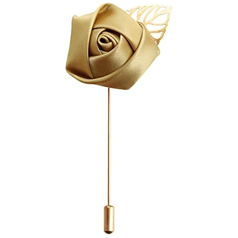 HAOSHICS 3Pcs Artificial Rose Flower Pins, Groom Suit Lapel Pin Flower Buttons, Men's Suit Corsages for Wedding, Party, Anniversary, Stage Performance Costume Decoration (Light Gold) Cover