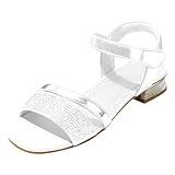 DECIMEN Girls Sandals Cute Sparkle Design Sandals with Low Heel for Girls for Wedding Party White Li