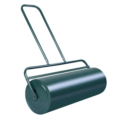 SOARS Rouleau à Gazon 48L, Grand Rouleau 65 X 32 CM, Rempli de Sable/Eau, Cadre Métallique avec Poignée en U & Bouchon de Vidange Amovible, Outillage de Jardin pour Cour, Prairie, Ferme (Vert-48L)