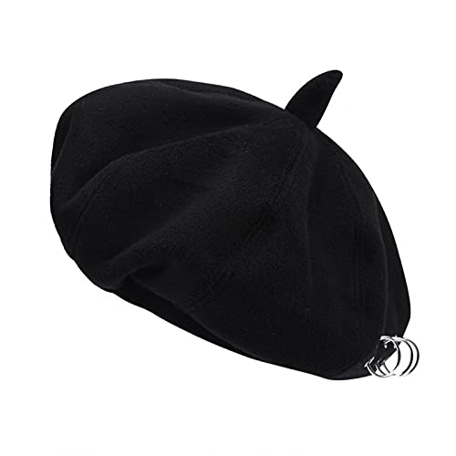Risegun Bérets - 2 Couleurs à la Mode Femme béret Laine Bonnet Femmes Chapeau Peintre Casquette avec Anneau Ornements(Taille Unique) Cover