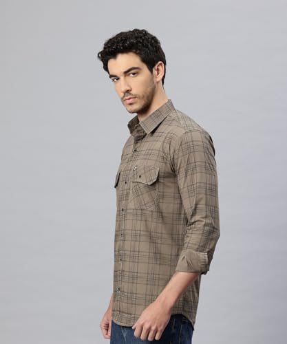 Image of Majestic Man Men's Pure Cotton Cargo Checkered Shirt with Dual Flap Pockets - Slim Fit | Full Sleeve | Casual Wear | Trendy & Comfortable