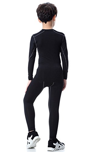 Youth Boys Football Compression Shirt & Pants Long Sleeve Athletic Shirts Sports Soccer Tights Kids Baselayer Set3