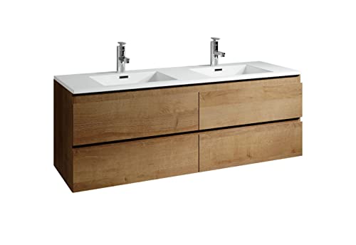 Badplaats B.V. Meuble de Salle de Bain Angela 140cm F. Oak (Chene)– Armoire de Rangement Meuble lavabo