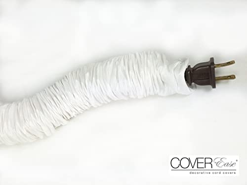 Image of COVEREase White /Snow 9 ft Faux Silk Fabric Lamp Cord Cover - Cable Sleeve, Wire Cover, Cord Hider for Cable Management for Electrical Lighting Fixtures (1 Pack)