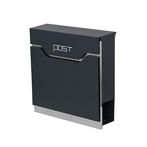 Preisvergleich Produktbild UISEBRT Modern Briefkasten Anthrazit mit Zeitungsfach Groß Postkasten Post Wetterfest Mailbox Wandbriefkasten, abschließbar, Verzinktes Blech